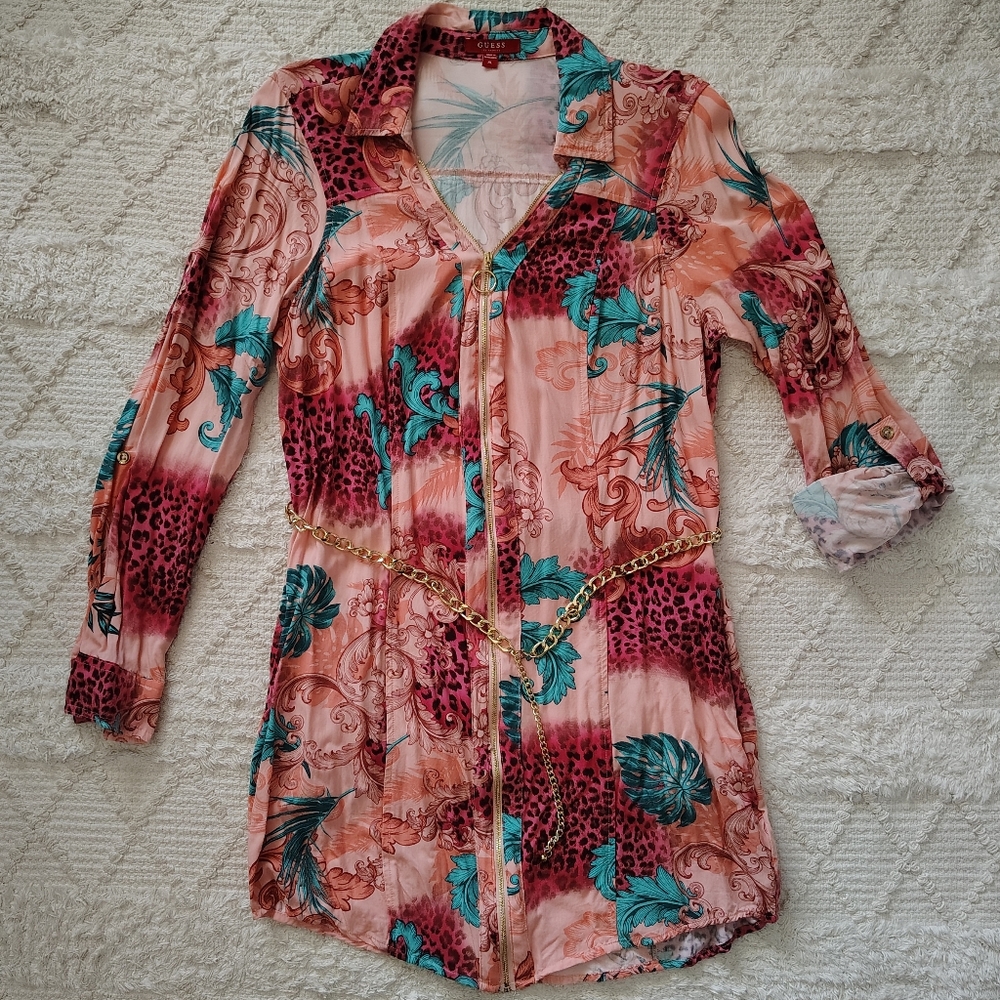 SOLD Pink and Blue Patterned Shirt Dress - Picture 6 of 12